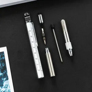 Multifunctional tool pen with scale ruler screwdriver stylus and ballpoint pen for daily use.