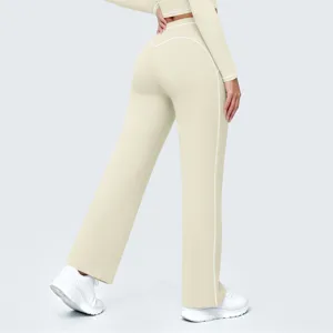 High waist contrast piping yoga pants activewear fitness casual sports flare trousers for women