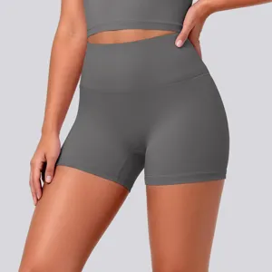 High-waist seamless yoga shorts for women, breathable athletic fitness running gym activewear.