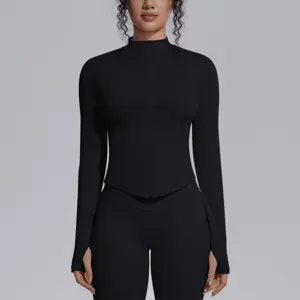 Black long sleeve zip up activewear jacket and leggings yoga set for women fitness run