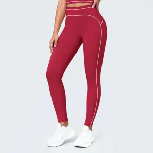 Mallas de yoga de talle alto para mujer con ribete en contraste fitness y running.