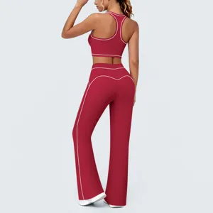 Ensemble de yoga évasé soutien-gorge de sport dos nageur ligne contraste fitness femme