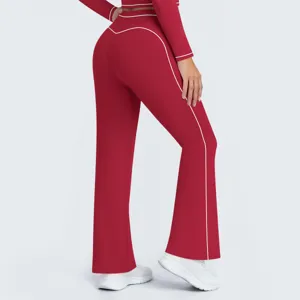 High-waist color block wide leg sports pants yoga fitness trousers for women detail view