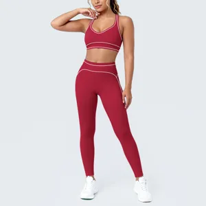 Dames contrast bies sport-bh en hoge taille yoga legging fitness activewear set