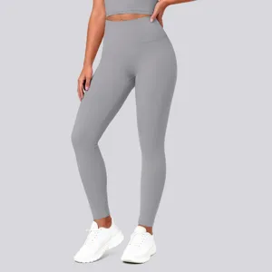 High waist nude-feel solid color tight yoga pants detail view, athletic fitness leggings.