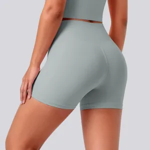 High waist yoga shorts active fitness gym running stretch breathable workout athletic apparel back view detail