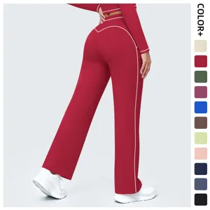 Women High Waist Wide Leg Sports Pants Loose Contrast Binding Workout Running Fitness Apparel Casual Athletic Bottoms