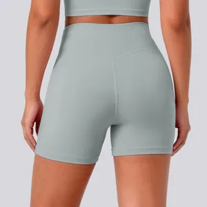 High-waisted tight yoga shorts, breathable nude-feel athletic fitness running gym shorts back view