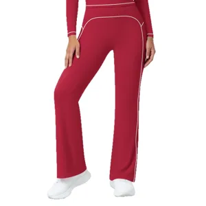 Women high waist contrast piping casual active pants sports yoga trousers running fitness