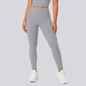 High waist nude feel seamless yoga leggings detail, stretchy fit for fitness and running.