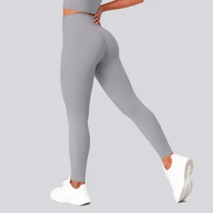 High-waist yoga leggings detail, stretch fabric and butt-lifting fit for fitness.
