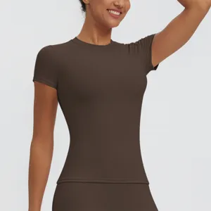Women's short sleeve quick drying athletic yoga t-shirt fitness running slim top detail view