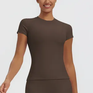 Women's slim fit short sleeve t-shirt quick dry athletic top for yoga running fitness gym.