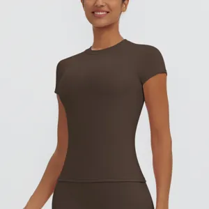 Women slim short sleeve yoga top quick drying fitness t-shirt for running outdoor athletic sports