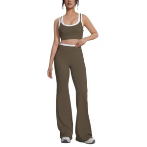 Ensemble de yoga colorblock soutien-gorge de sport et pantalon evase de fitness femme