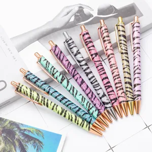 Retractable Metal Ballpoint Pen Multicolor Glitter Zebra Stripe Pattern Office School Business Writing Gift Pen