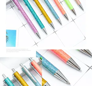 Details of the colorful glitter gradient ballpoint pen for office and school stationery use.