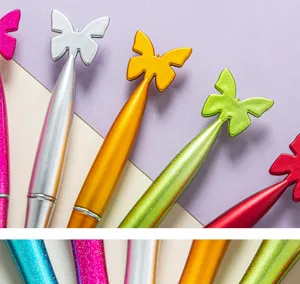 Glitter butterfly ballpoint pens cute student gift metallic colorful plastic writing tool set