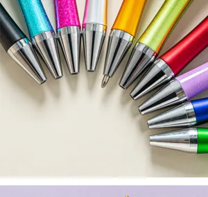 Colorful glitter ballpoint pens set, metallic silver tips, cute student stationery gifts.