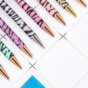 Colorful glitter metal ballpoint pen click design office school gift stationery supply