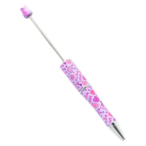 DIY heart print beadable ballpoint pen pink purple rotary plastic fashion office school pen