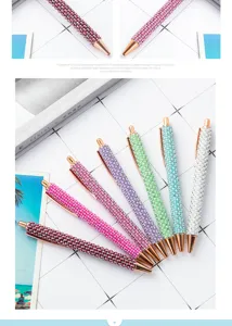 Bling rhinestone and pearl ballpoint pen, multi-color metal press pen for gift.