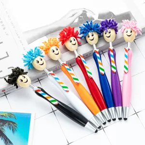 Plush Doll Head Plastic Ballpoint Pen Creative Multi-Function Touch Screen Pen Cute Office School Stationery Writing Pen