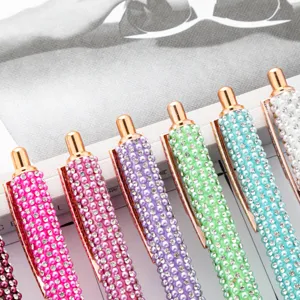 Colorful pearl rhinestone metal ballpoint pens, elegant click ball pens for office gifts.