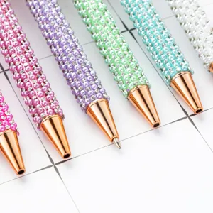 Colorful pearl rhinestone ballpoint pen with rose gold tip elegant gift writing pen main view