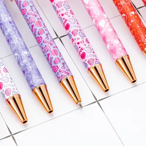 Colorful metal ballpoint pens with love heart pattern cute office stationery gift pens