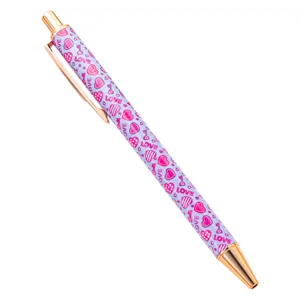 Creative metal ballpoint pen with cute heart love pattern for office and school use.