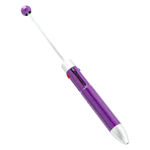 Bolígrafo de cuentas DIY de 4 colores con cuerpo morado brillante, bolígrafo retráctil.