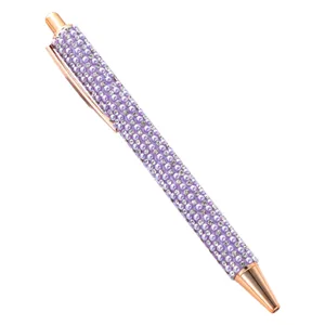 Luxury Purple Pearl Rhinestone Ballpoint Pen Rose Gold Metal Click Pen for Office Gift School