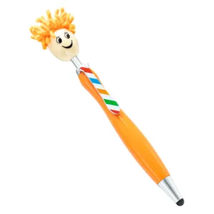 Cute novelty doll head ballpoint pen with orange hair and handy touchscreen stylus tip.