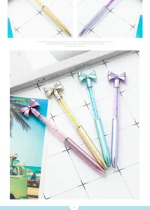 Colorful crystal bow ballpoint pen, transparent glitter filling, smooth writing stationery gift.
