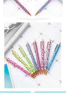 Colorful leopard print ballpoint pens set with rose gold metal clip for office and school.