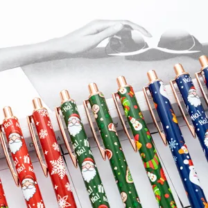 Creative Christmas Series Retractable Ballpoint Pen Cute Cartoon Santa Snowman Metal Ballpoint Pen Stationery Gift