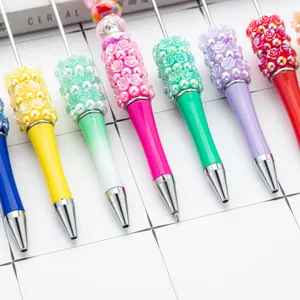 Penna a sfera colorata con perline DIY fatta a mano strass fiore di rosa carina