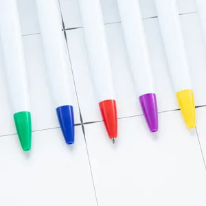 Colorful plastic ballpoint pens set with colorful tips for office and school stationery.