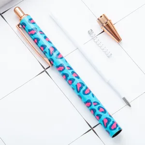 Thermal transfer leopard print ballpoint pen with metal clip and click mechanism for office school.