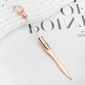 Rose gold metal letter opener multi-functional DIY bead weaving tool portable keychain cutter