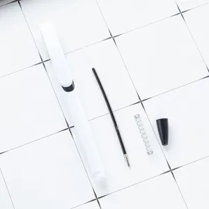Plastic ballpoint pen disassembled parts set with refill spring and clip for office stationery.