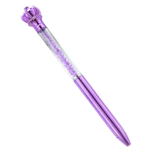 Purple crystal crown ballpoint pen, luxury metal rotating pen for gift and office stationery.