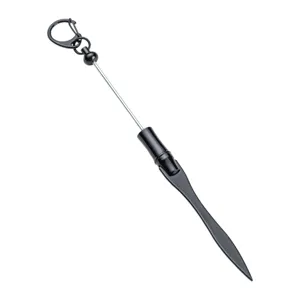 Portable metal letter opener and paper cutter with keychain for outdoor and daily use.