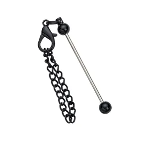 Colgante de llavero de metal negro con cierre de mosquetón y cadena para manualidades.