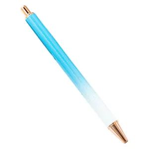 Blue glitter gradient ballpoint pen with rose gold metal trim for office school supplies.