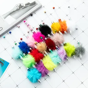 DIY Multi-Color Plush Ball Beaded Ballpoint Pen Cute Student Stationery Writing Pen Creative Decorative Pen