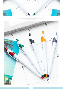 Plastic click ballpoint pen with colorful clip for promotional gift and custom business logo.