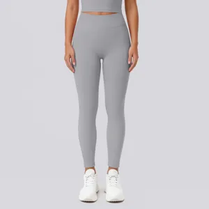 High waist seamless yoga pants for women, solid color fitness leggings with stretchy fabric.