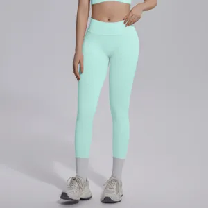 Seamless high waist V-waist solid color yoga pants, breathable tight fitness running leggings.